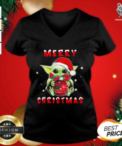Baby Yoda Hat Santa Happy Merry Christmas 2020 V-neck - Design By Teeshirtbear.com