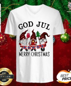 Gnomes God Jul Merry Christmas V-neck - Design By Teeshirtbear.com