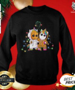 Baby Groot And Baby Unicorn Merry Christmas Sweatshirt - Design By Teeshirtbear.com