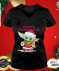 Baby Yoda Play Rugby Arizona Cardinals Merry Christmas V-neck - Design By Teeshirtbear.com