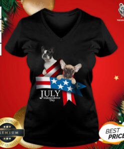 French Bulldog 4 Of July Independence Day American Flag V-neck - Design By Teeshirtbear.com
