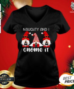 Naughty And I Gnome It Christmas Gnomes V-neck - Design By Teeshirtbear.com