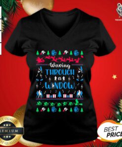 Waving Through Window Ugly Merry Christmas V-neck - Design By Teeshirtbear.com