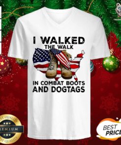 I Walked The Walk In Combat Boots And Dogtags Shoe American Flag V-neck - Design By Teeshirtbear.com
