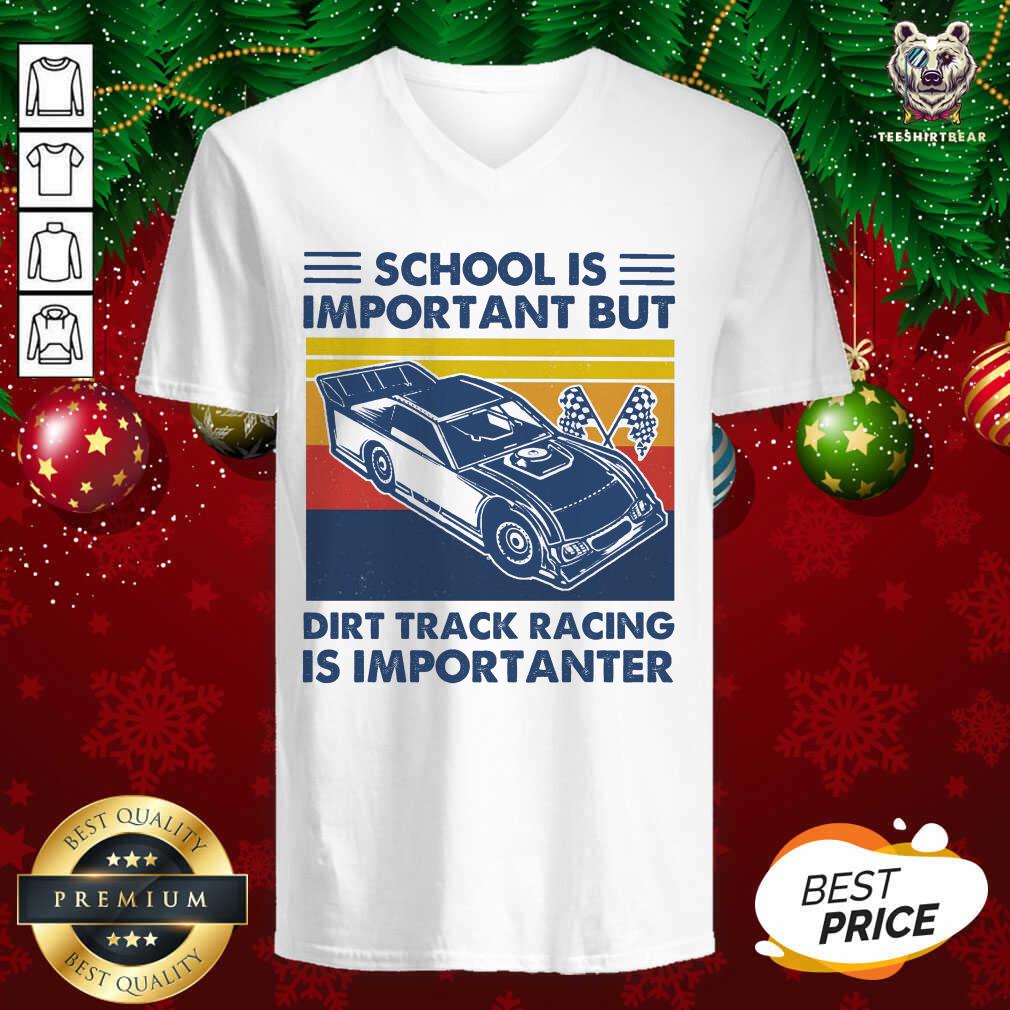 School Is Important But Dirt Track Racing Is Importanter Vintage V-neck - Design By Teeshirtbear.com School Is Important But Dirt Track Racing Is Importanter Vintage V-neck - Design By Teeshirtbear.com