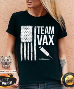 Team Vax Vaccine Patriotic Pro Vaccination V-neck - Design By Teeshirtbear.com