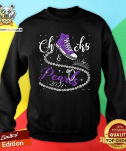 Angry Kamala Harris Chucks And Pearls 2021 Purple Converse 9 Sweatshirt - Design by Teeshirtbear.com
