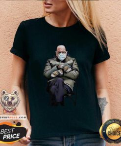 Annoyed Bernie Sanders 4 Mittens V-neck - Design by Teeshirtbear.com
