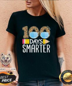 Apprehensive Face Mask 100 Days Smarter 2021 V-neck - Design by Teeshirtbear.com