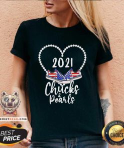 Arrogant Kamala Harris Chucks And Pearls 2021 Converse American Flag V-neck - Design by Teeshirtbear.com