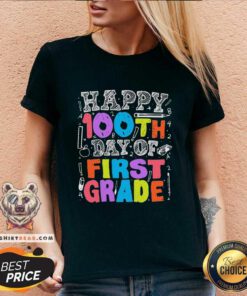 Bewildered Happy 100th Day Of First Grade 5 Math 2021 V-neck - Design by Teeshirtbear.com