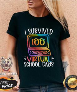 Bored I Survived 100 Virtual 3 School Days V-neck - Design by Teeshirtbear.com