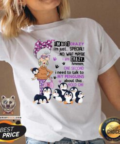 Confident Maybe I Am Crazy One 4 Second I Need To Talk To My Penguins V-neck - Design by Teeshirtbear.com