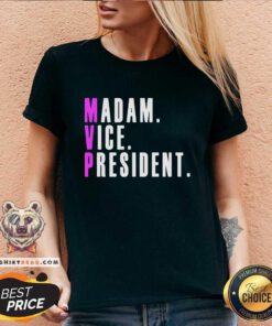 Confused MVP 11 Madam Vice President Kamala Harris V-neck - Design by Teeshirtbear.com