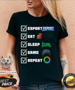 Esport Eat Sleep Game Repeat V-neck - Design By Teeshirtbear.com