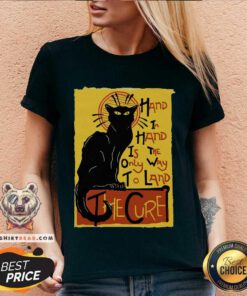 Black Cat Hand In Hand Is The Only Way To Land The Cure V-neck - Design By Teeshirtbear.com