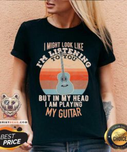 In My Head I Am Playing My Guitar Vintage V-neck - Design By Teeshirtbear.com