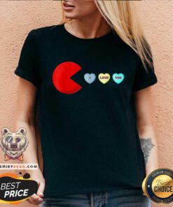 Pacman I Love You Heart Valentine's Day V-neck - Design By Teeshirtbear.com