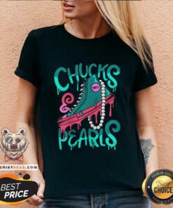 Great President Kamala Harris Green Chucks And Pearls 2021 V-neck - Design by Teeshirtbear.com
