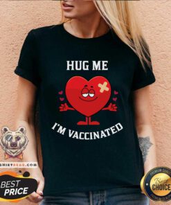 Hug Me I'M Vaccinated V-neck - Design By Teeshirtbear.com