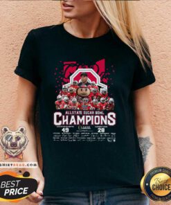Allstate Sugar Bowl Champions Ohio State Buckeyes 49 28 Clemson Tigers Signatures V-neck - Design By Teeshirtbear.com