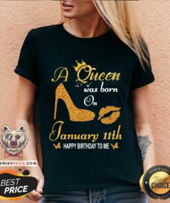 A Queen Was Born On 11th January Happy Birthday To Me V-neck - Design By Teeshirtbear.com