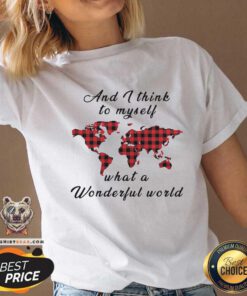 And I Think To Myself What A Wonderful World Earth Red Plaid V-neck