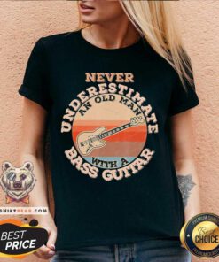 Never Underestimate An Old Man With A Bass Guitar Vintage V-neck - Design By Teeshirtbear.com