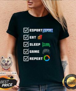Esport Eat Sleep Game Repeat V-neck - Design By Teeshirtbear.com