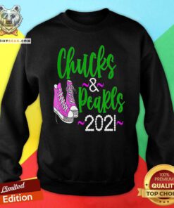 Scared Kamala Harris Chucks And Pearls 2021 Sweatshirt - Design by Teeshirtbear.com