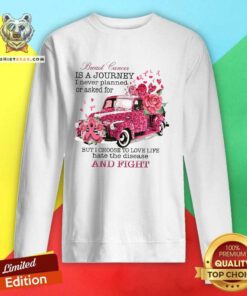 Breast Cancer Is A Journey I Never Planned Or Asked For But I Choose To Love Life Hate The Disease Sweatshirt
