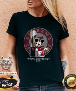 Upset Alabama Crimson Tide Mickey Mouse National Championship 2021 V-neck - Design by Teeshirtbear.com