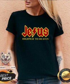 Upset Jesus Highway 1 To Heaven V-neck - Design by Teeshirtbear.com