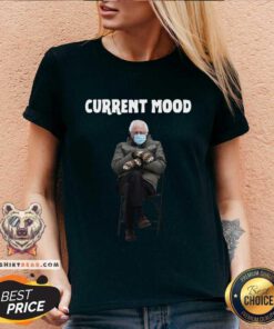 Victimised 2021 Bernie Sanders Current Mood V-neck - Design by Teeshirtbear.com