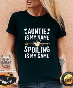 Awesome Aunt Is My Name Spoiling Is My Game V-neck - Design by Teeshirtbear.com