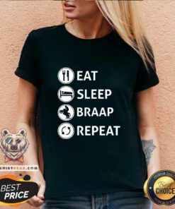 Bewildered Eat Sleep Braap 12 Repeat V-neck - Design by Teeshirtbear.com