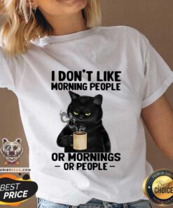 Black Cat I Do Not Like Morning 4 People V-neck - Design by Teeshirtbear.com