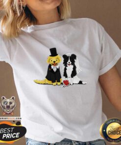 Bride And Groom 7 Retriever And Collie V-neck - Design by Teeshirtbear.com