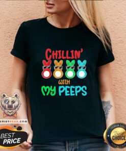 Colorful Chillin With My Peeps Bunny Easter Day V-neck - Design by Teeshirtbear.com