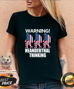 Cool American Flag Neanderthal Thinking For Proud Neanderthals V-neck - Design by Teeshirtbear.com