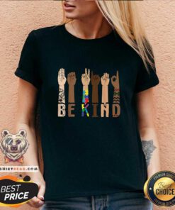 Cool Be Kind Sign Language Hand Talking Teachers Interpreter ASL V-neck