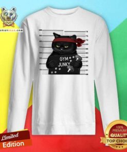 Cool Black Cat Gym Junky Sweatshirt - Design by Teeshirtbear.com