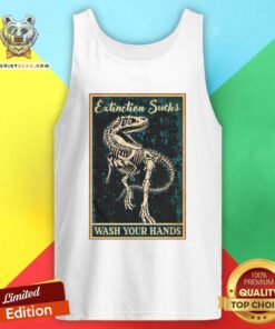 Cool Dinosaur Extinction Sucks Wash Your Hands Tank Top - Design by Teeshirtbear.com