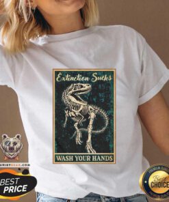 Cool Dinosaur Extinction Sucks Wash Your Hands V-neck - Design by Teeshirtbear.com
