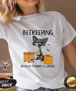Cute 1 Black Cat Beekeeping Because Murder Is Wrong V-neck - Design by Teeshirtbear.com