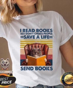 Cute Cat Read Books So I Do Not Choke People Save A Life Send Books V-neck - Design by Teeshirtbear.com