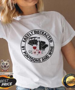 Easily Distracted By 2 Pontoons And Wine V-neck - Design by Teeshirtbear.com