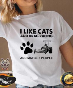 Excited I Like Cats And Drag Racing And Maybe 3 People V-neck - Design by Teeshirtbear.com - Design by Teeshirtbear.com