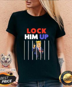 Funny Anti Trump 3 Lock Him Up V-neck - Design by Teeshirtbear.com