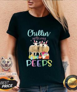 Good Chillin With My Peeps Sheep Bunny Happy Easter Day V-neck - Design by Teeshirtbear.com